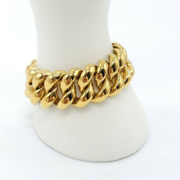 Monet Textured Gold Tone Puffy Chain Link Vintage - Picture 2 of 4
